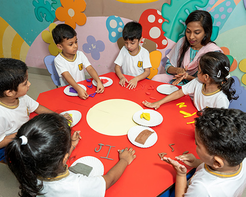 Pre-primary school children engaged in a learning activity