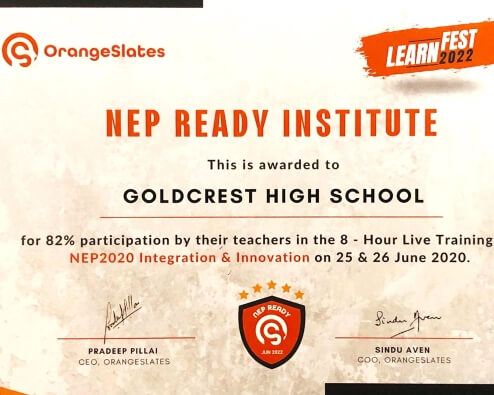 School awarded 'NEP Ready School' by Orange Slates for National Education Policy 2020